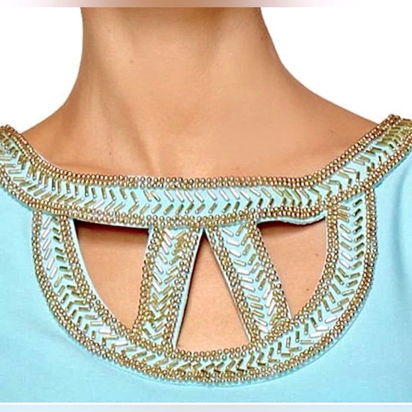 Lilly Pulitzer Sleeveless Mary Lane Beaded Sheath Dress w Metallic Detailing - Picture 4 of 8